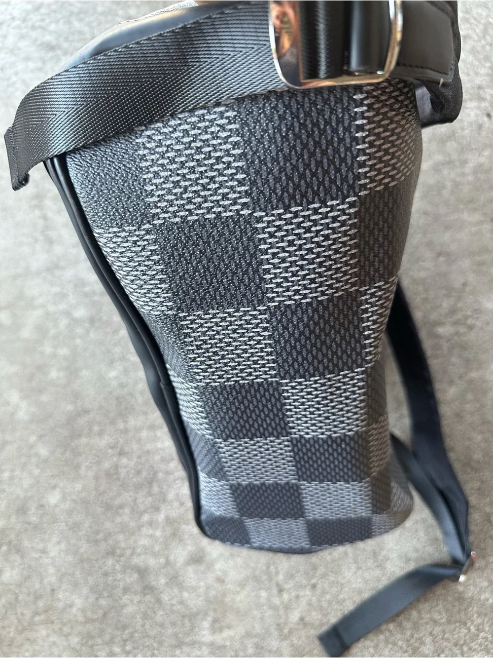 Journeyman Black Logo Checkered Print Leatherette Backpack